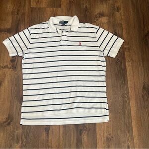 Ralph Lauren Men's White and Navy Striped Polo Shirt Mens size L